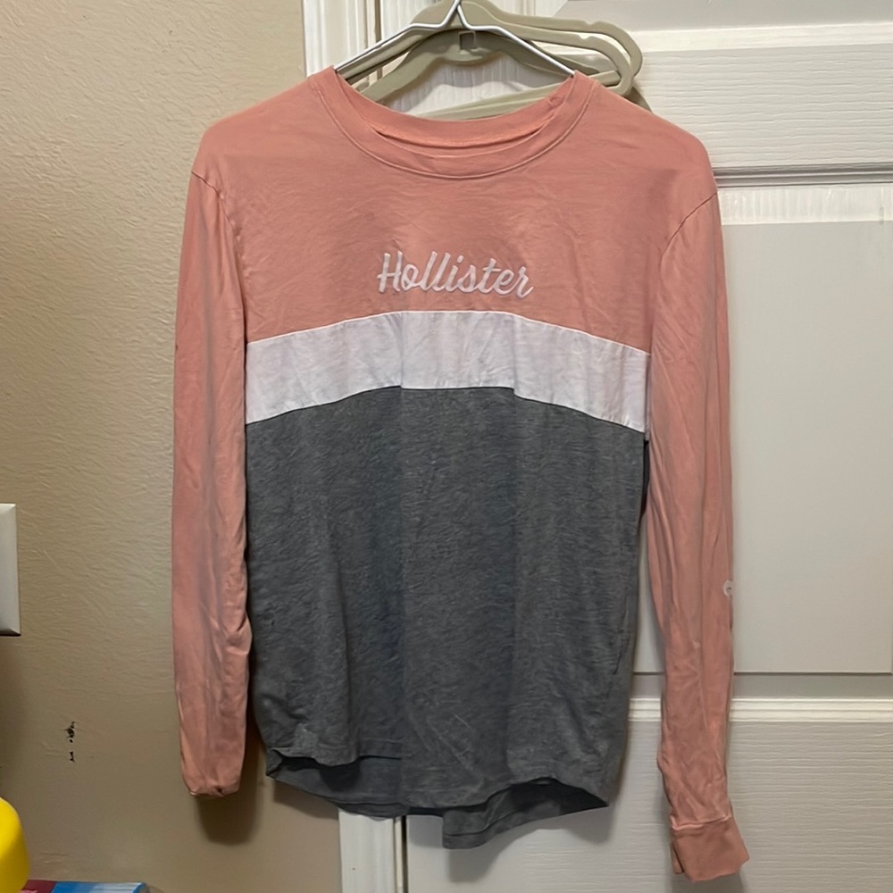 Pink, Grey, White Hollister Long Sleeve Tee